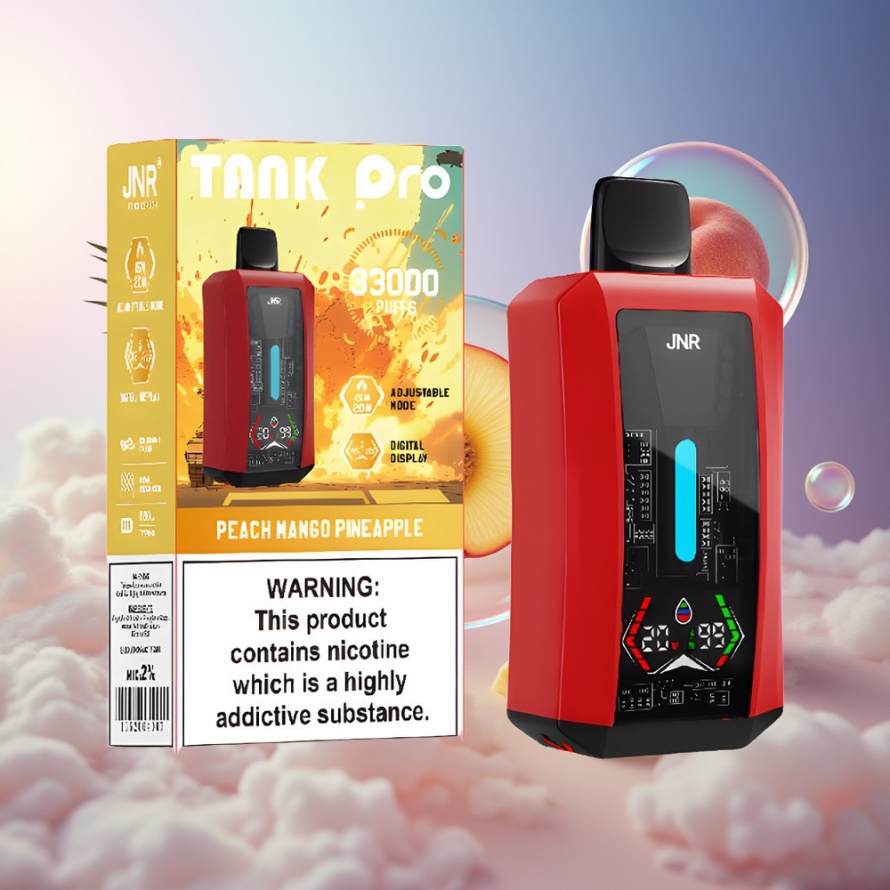 JNR Tank Pro 33000 Puffs Svensk Grossist Engångs Vape Persika Mango Ananas 28ml Dual Mesh 15W/20W