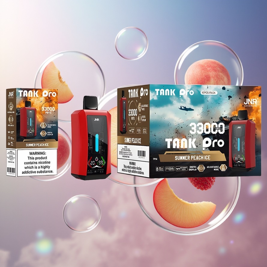 JNR Tank Pro 33000 Puffs Svensk Grossist Engångs Vape Sommar Persika Is 28ml Dual Mesh 15W/20W