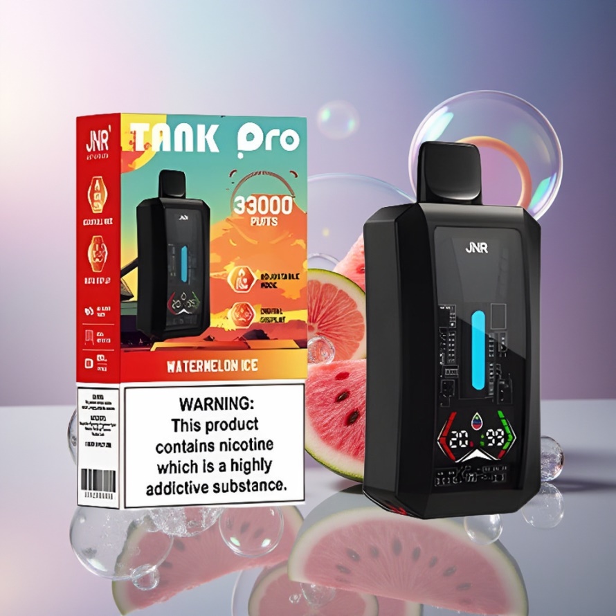 JNR Tank Pro 33000 Puffs Svensk Grossist Engångs Vape Vattenmelon Is 28ml Dual Mesh Coil