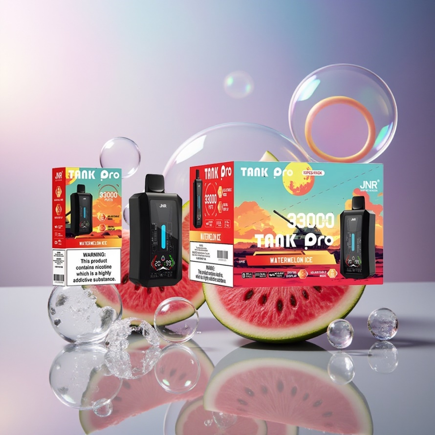 JNR Tank Pro 33000 Puffs Svensk Grossist Engångs Vape Vattenmelon Is 28ml Dual Mesh Coil