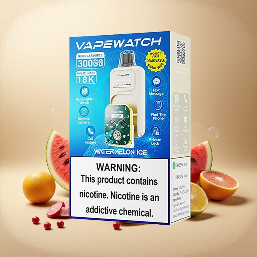 JNR VapeWatch 30000 PuffsEngångs Vape Vattenmelon IS 1000mAh 19mL 5% Nikotin Dual Mesh Coil Type-C svensk grossist