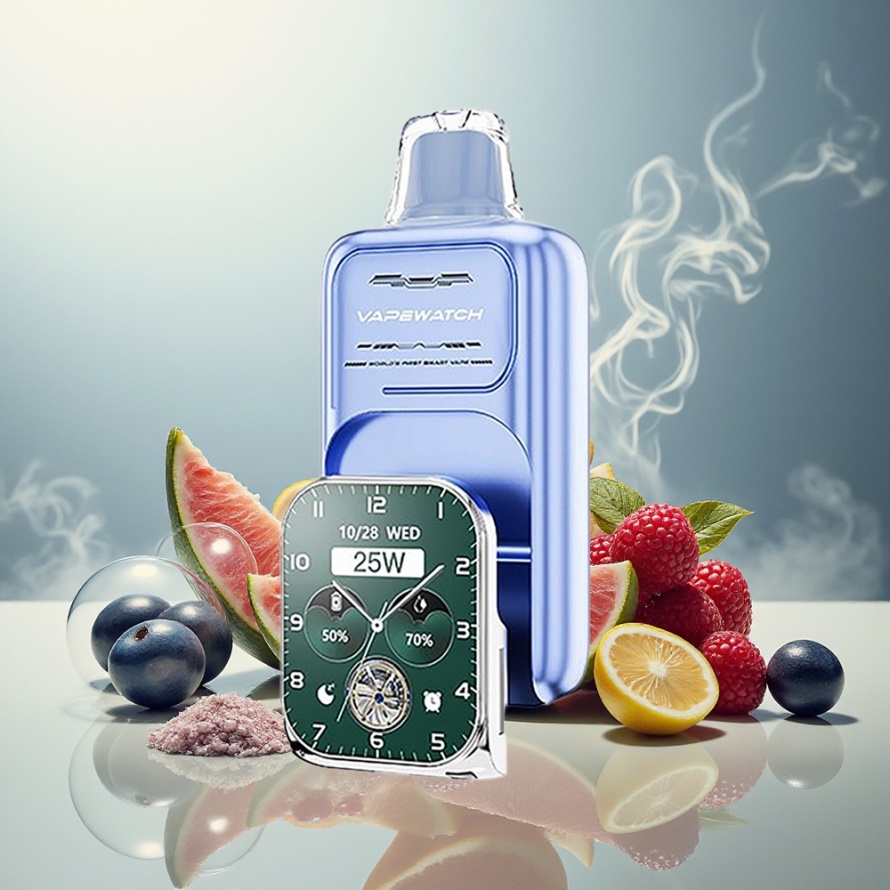JNR VapeWatch 30000 Puffs Engångs Vape Blå Hallon ICE 1000mAh Type-C svensk grossist