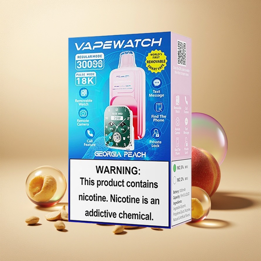JNR VapeWatch 30000 Puffs Engångsvape Georgia Persika 1000mAh Type-C Svensk Grossist