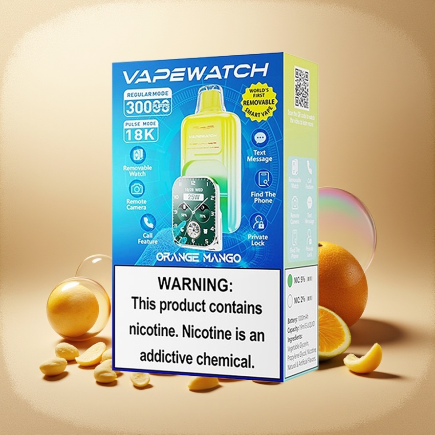 JNR VapeWatch 30000 Puffs Svensk GrossistEngångs Vape Apelsin Mango Dual Mesh Coil 19mL 5% Nikotin Type-C