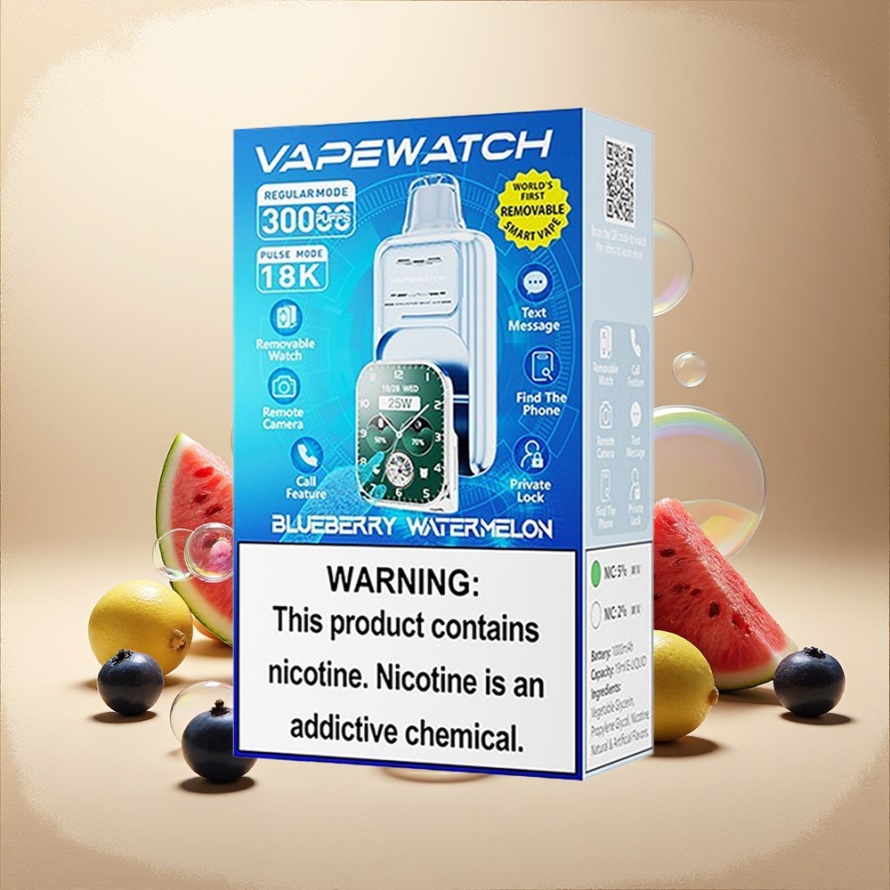 JNR VapeWatch 30000 Puffs Svensk GrossistEngångs Vape Blåbär Vattenmelon 1000mAh 19mL 5% Nikotin Type-C Dual Mesh Coil
