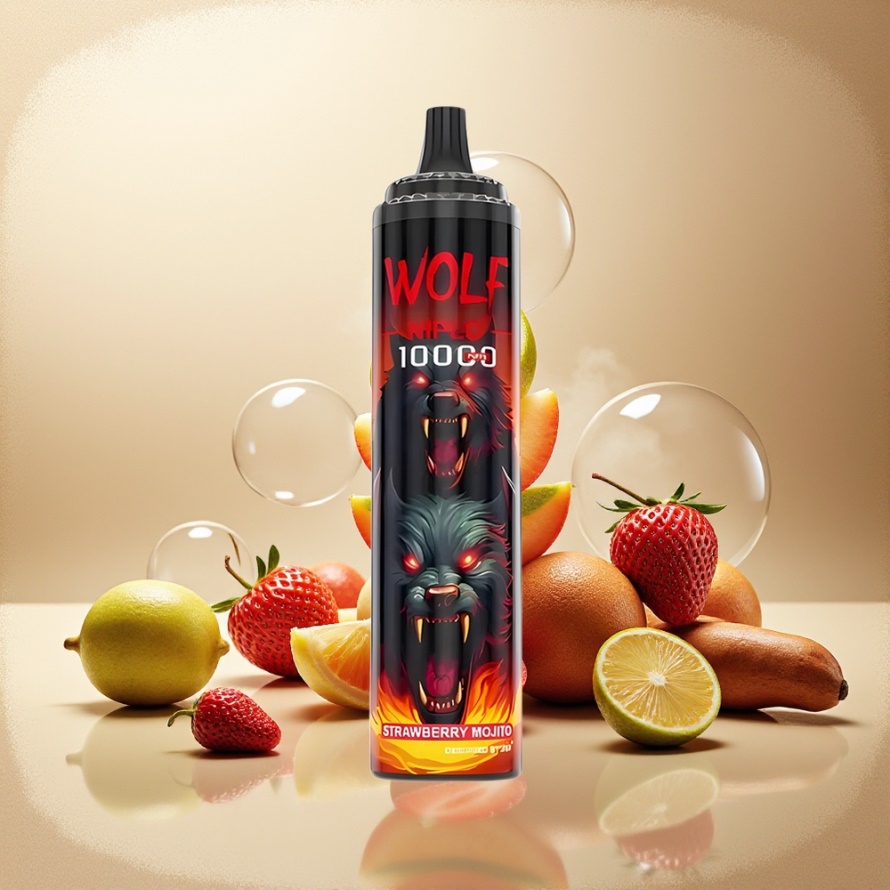 JNR Wolf Niplo 10000 PuffsEngångs Vape Jordgubb Mojito 1.0 Ohm Mesh 650mAh 20ml Type-C svensk grossist