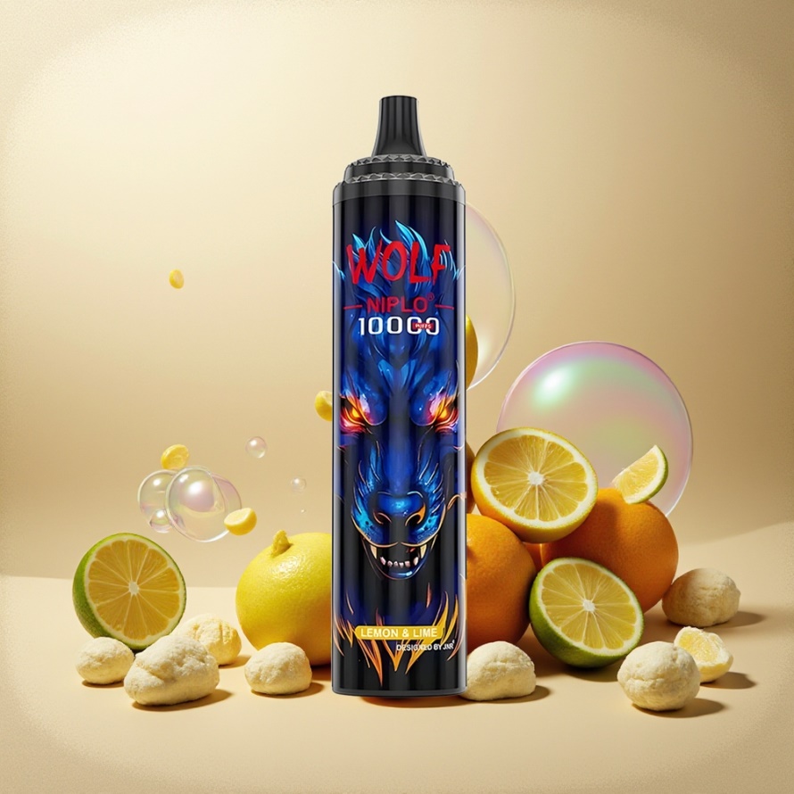 JNR Wolf Niplo 10000 Puffs Svensk GrossistEngångs Vape Citron & Lime 1.0 Ohm Mesh 650mAh 20ml Type-C