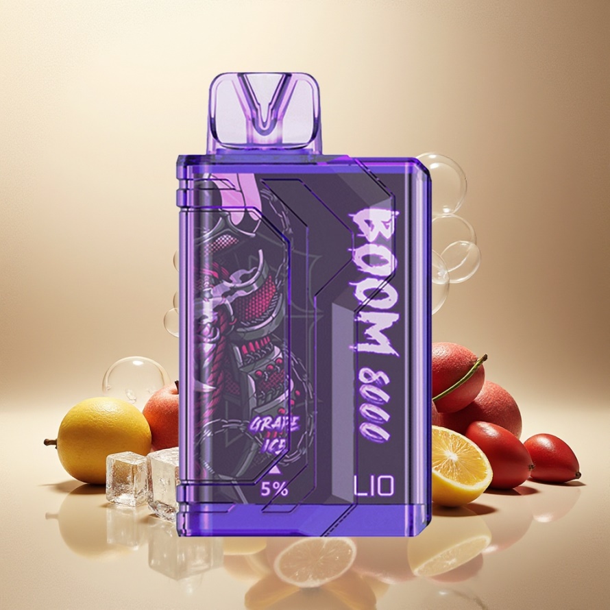 LIO BOOM PRO 8000 PuffsEngångs Vape Druvis (Grape Ice) svensk grossist 15ml 5% Nikotin Mesh Coil