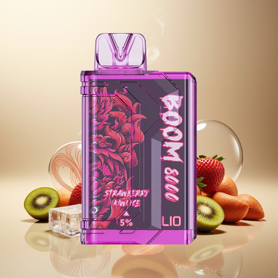 LIO BOOM PRO 8000 PuffsEngångs Vape Jordgubb Kiwi Is svensk grossist 650mAh Typ-C 15ml 5% Nikotin