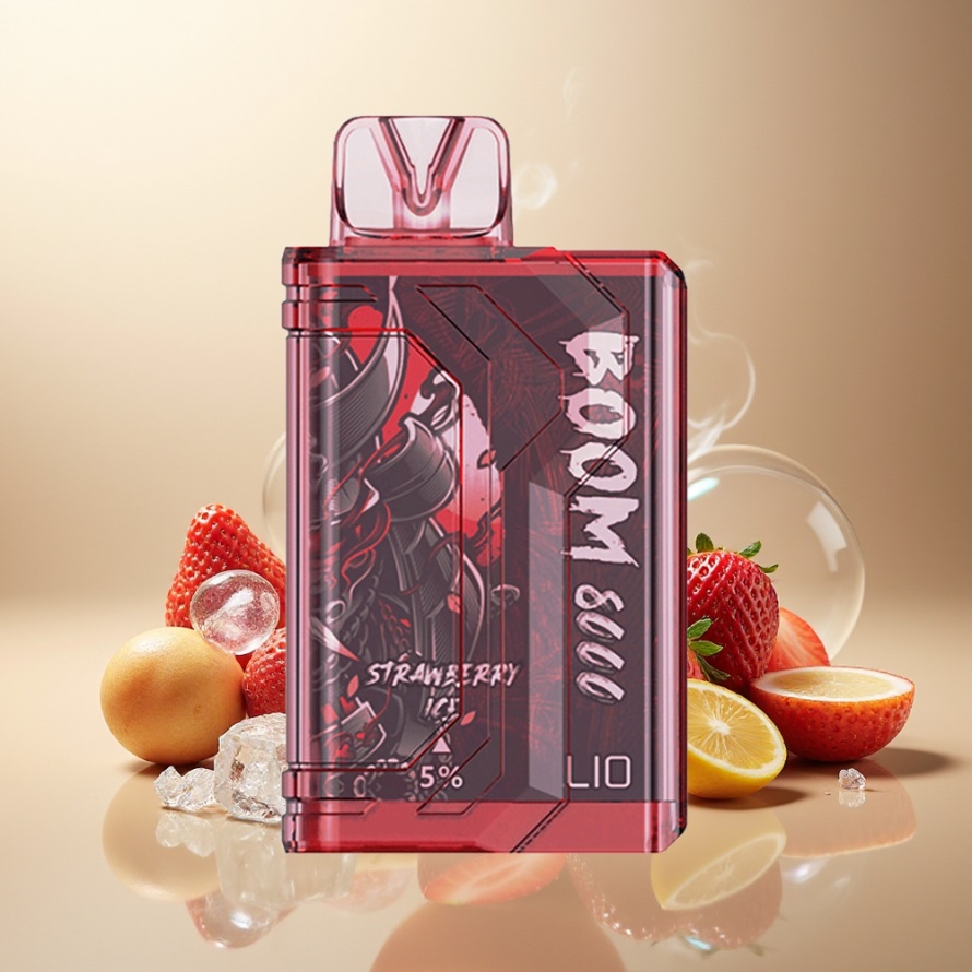 LIO BOOM PRO 8000 Puffs Svensk Grossist Engångs Vape Jordgubbsis 15ml 5% Nikotin Mesh Coil