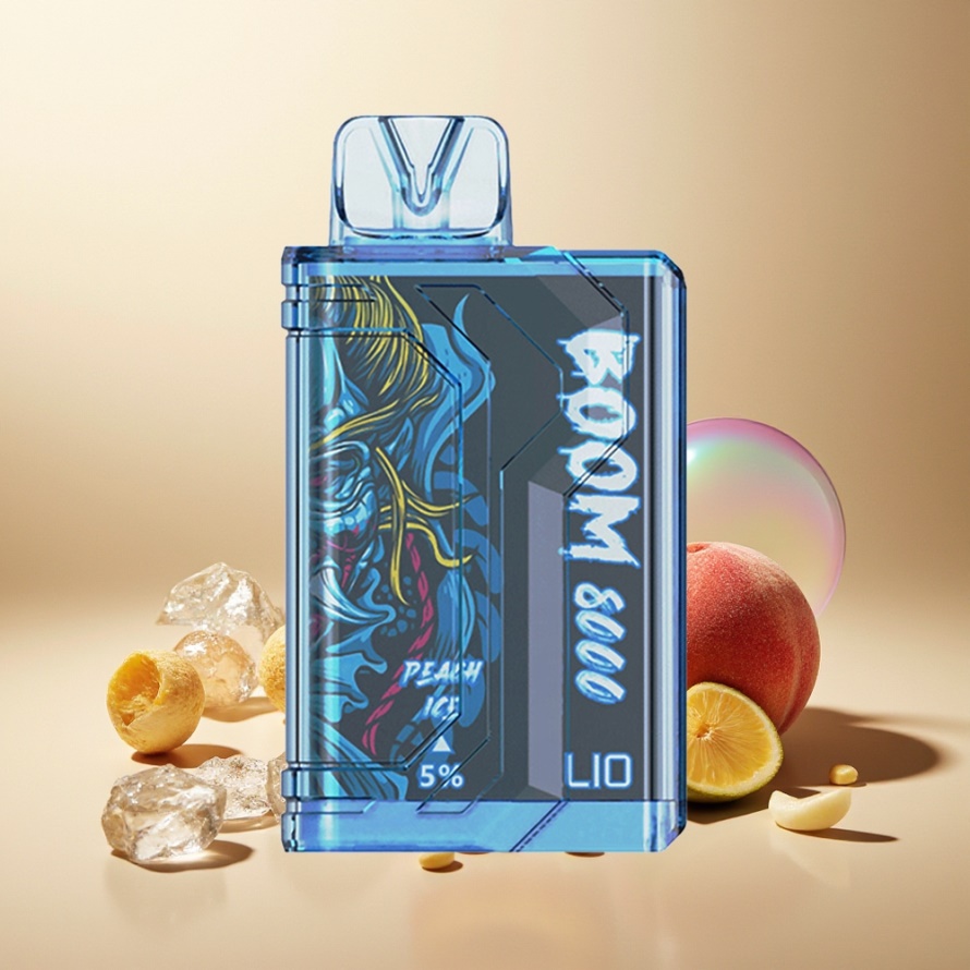 LIO BOOM PRO 8000 Puffs Swedish GrossistEngångs Vape Persika Is med 15ml E-liquid & 650mAh