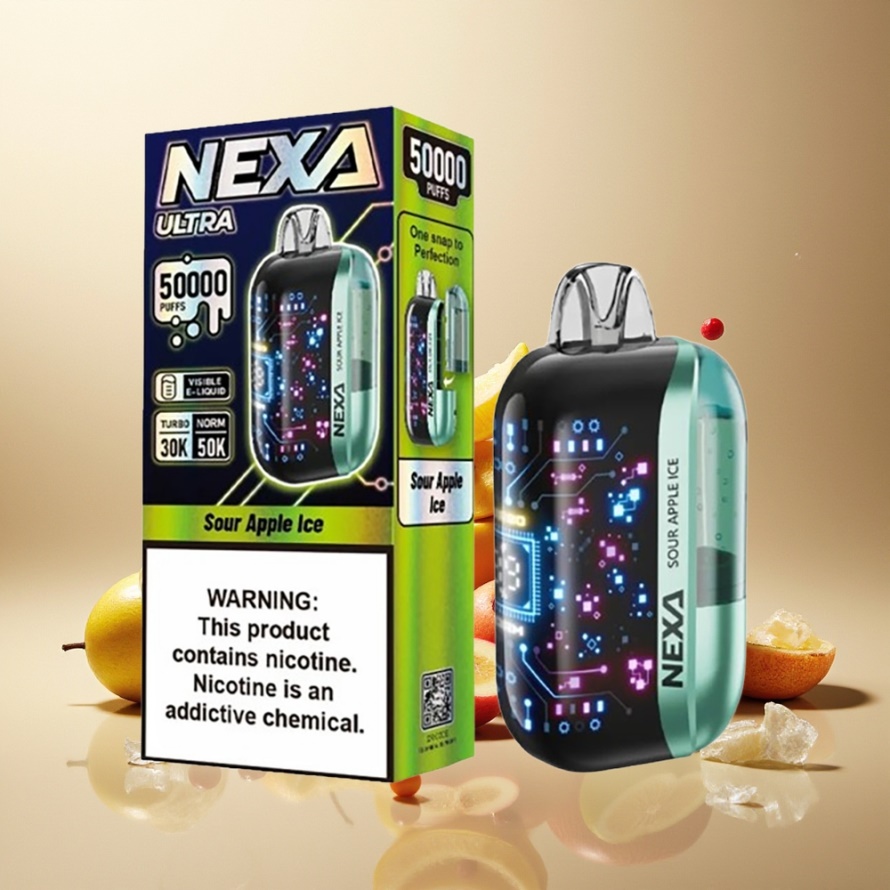 NEXA Ultra 50000 Puffs Engångs Vape Suräpple Is, 20ml 800mAh 5% Nikotin 0.9ohm Dual Mesh, svensk grossist