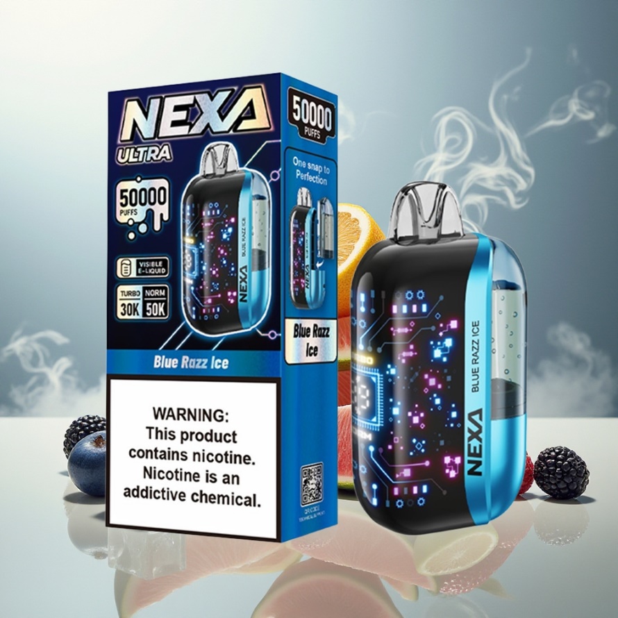 NEXA Ultra 50000 Puffs Svensk Grossist Engångs Vape Blå Hallon Is 20ml 800mAh 5% Nikotin 0.9ohm Typ-C