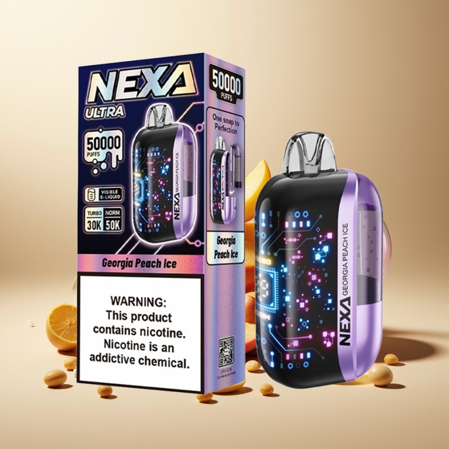 NEXA Ultra 50000 Puffs Svensk Grossist Engångs Vape Georgisk Persika Is med 20ml 800mAh 5% Nikotin Typ-C