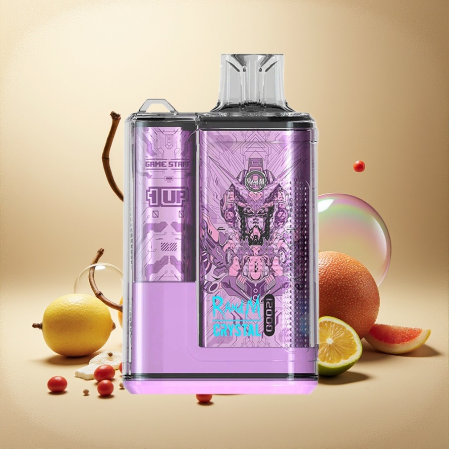 RandM Fumot Crystal 12000 Puffs Engångs Vape Aloe Grape med RGB Lights, 20ml e-Liquid & Type-C Port – svensk grossist