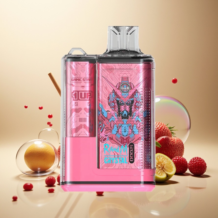 RandM Fumot Crystal 12000 Puffs Engångs Vape Jordgubb Hallon Körsbär med RGB Lights & 20ml e-Liquid för svensk grossist