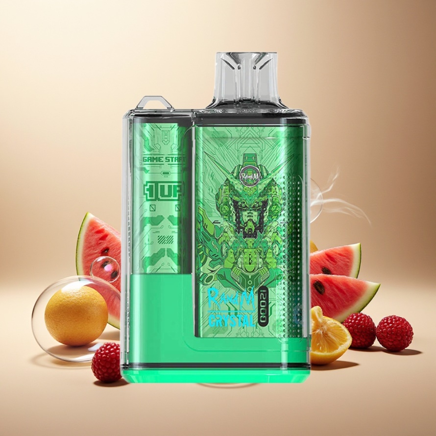 RandM Fumot Crystal 12000 Puffs Svensk Grossist Engångs Vape Hallon Vattenmelon med RGB Lights & 20ml e-Liquid