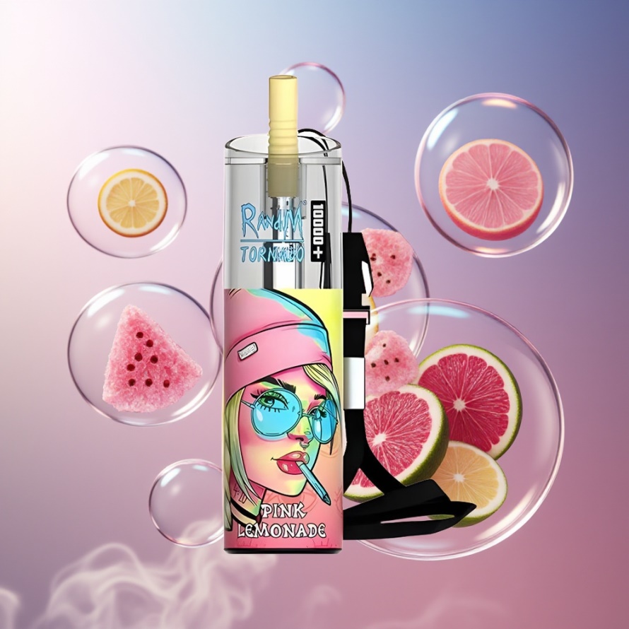 RandM Fumot Original Tornado 10000 Plus Engångsvape Rosa Citron med 20 ml Tank, 850 mAh Batteri, Mesh Coil & Type-C Port - Svensk Grossist