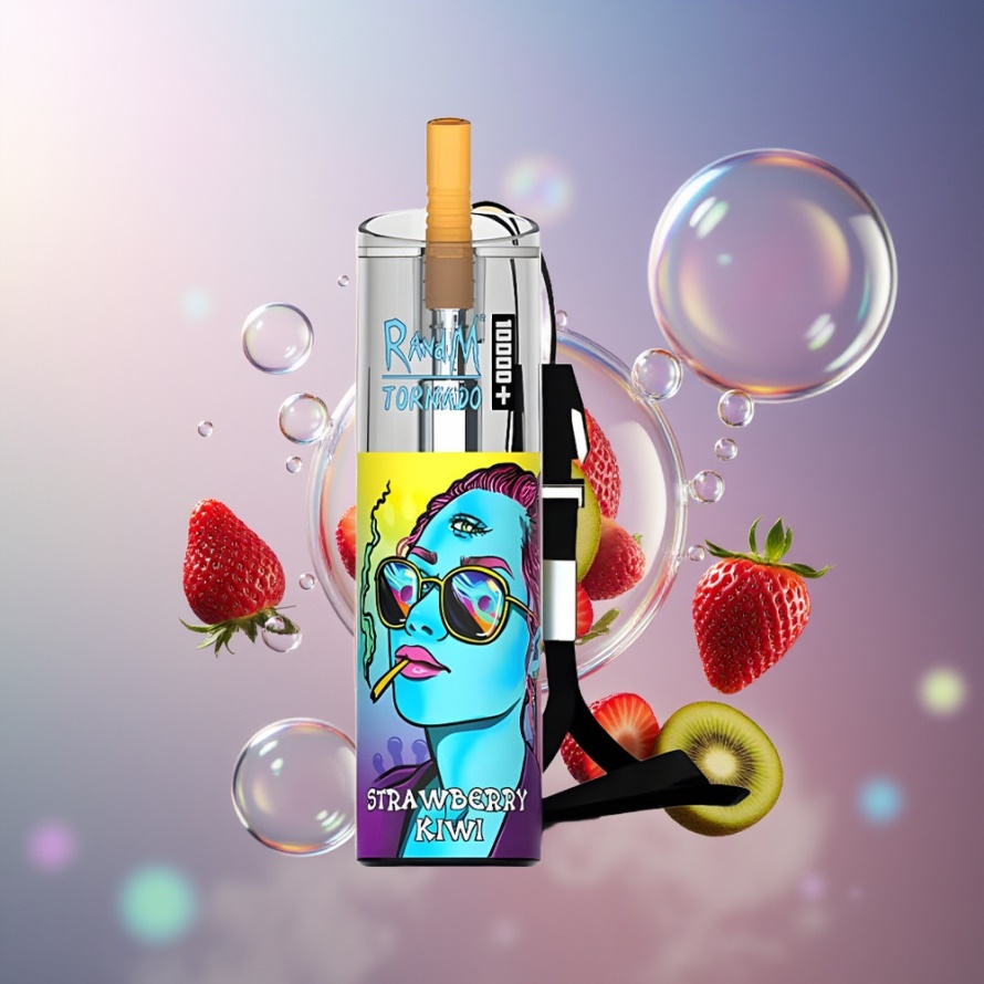 RandM Fumot Original Tornado 10000 Plus Svensk Grossist Engångs Vape Jordgubb Kiwi med 20 ml Tank & RGB Ljus