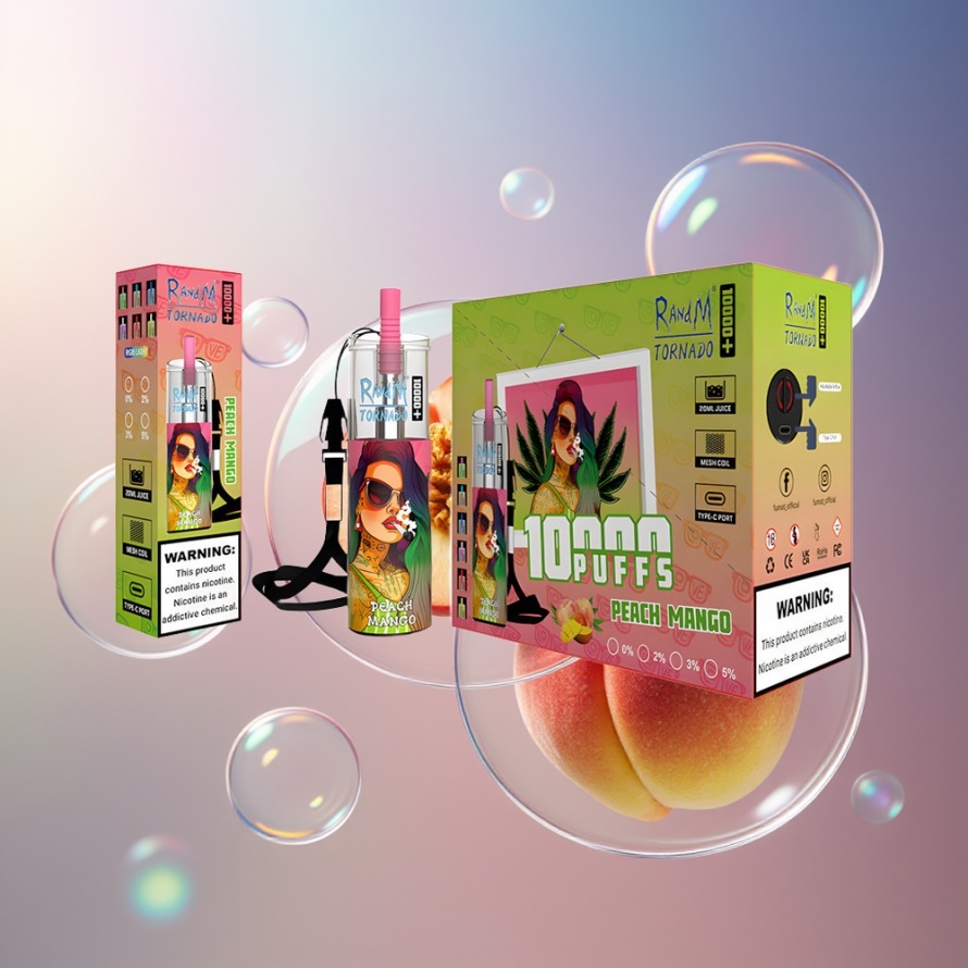 RandM Fumot Original Tornado 10000 Plus Svensk Grossist Engångsvape Persika Mango 20 ml Mesh Coil RGB Ljus Type-C