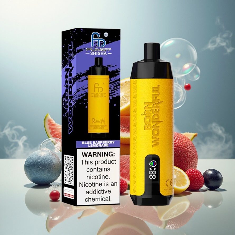 RandM Fumot Shisha 10000 Puffs Engångs Vape Blå Hallon & Citron svensk grossist LED 18ml 850mAh Type-C