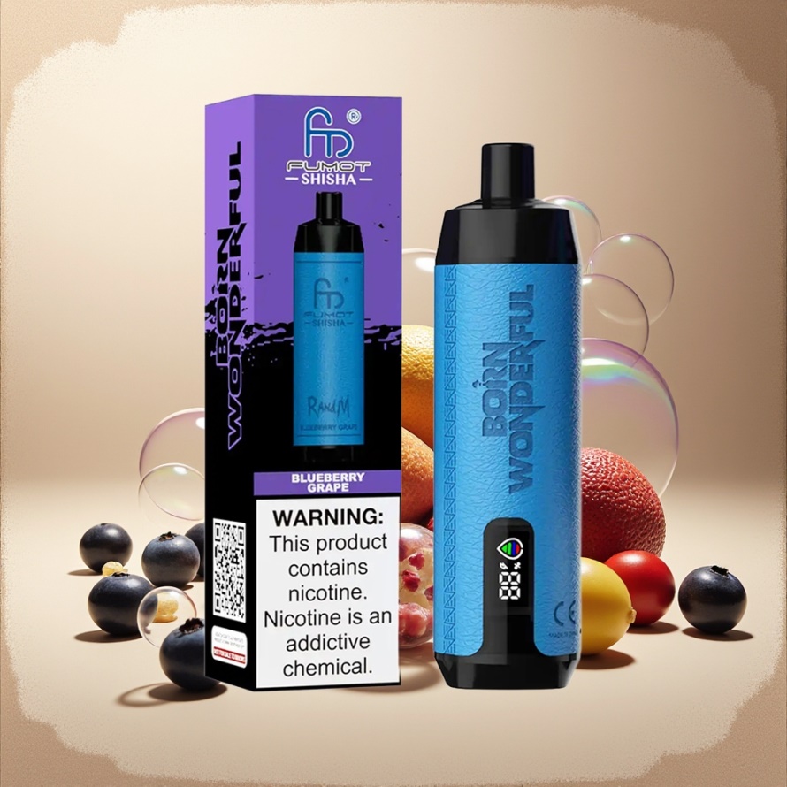 RandM Fumot Shisha 10000 Puffs Engångs Vape Blåbär Druva med LED-indikator & Typ-C Port svensk grossist