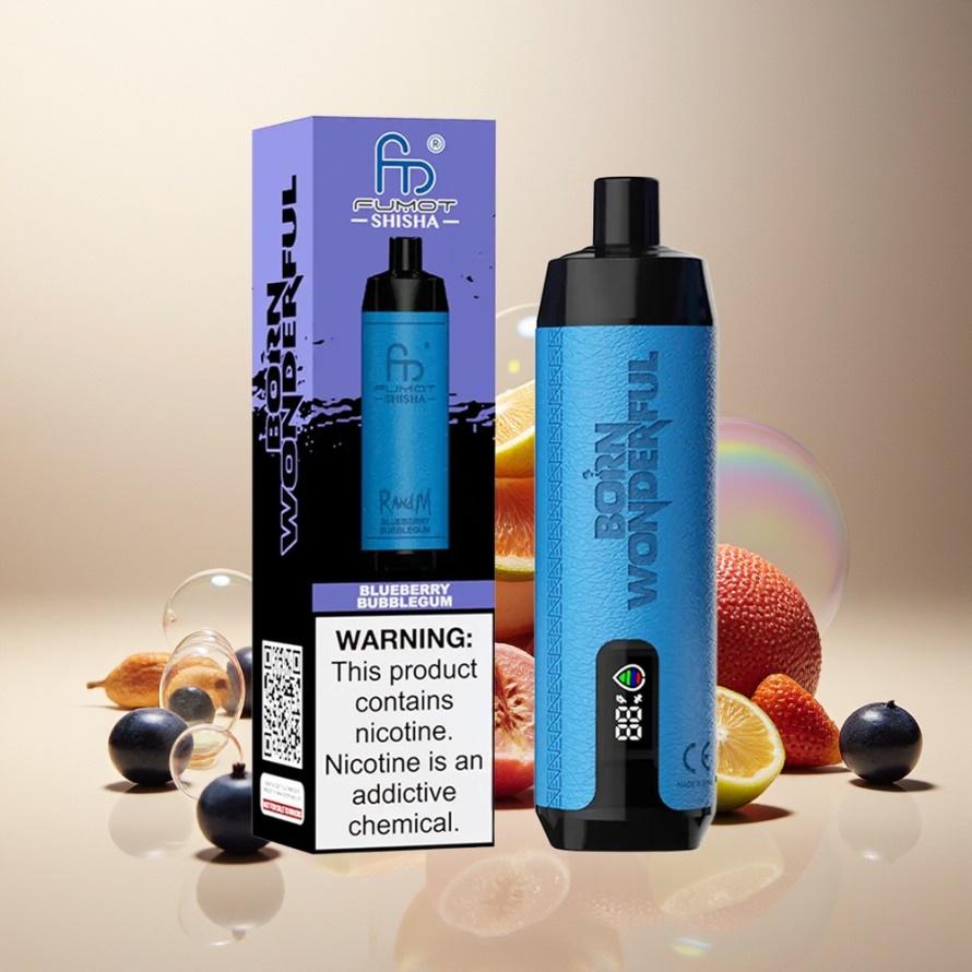 RandM Fumot Shisha 10000 Puffs Engångs Vape Blåbärs Tuggummi med 18ml e-vätska & LED-indikator - svensk grossist