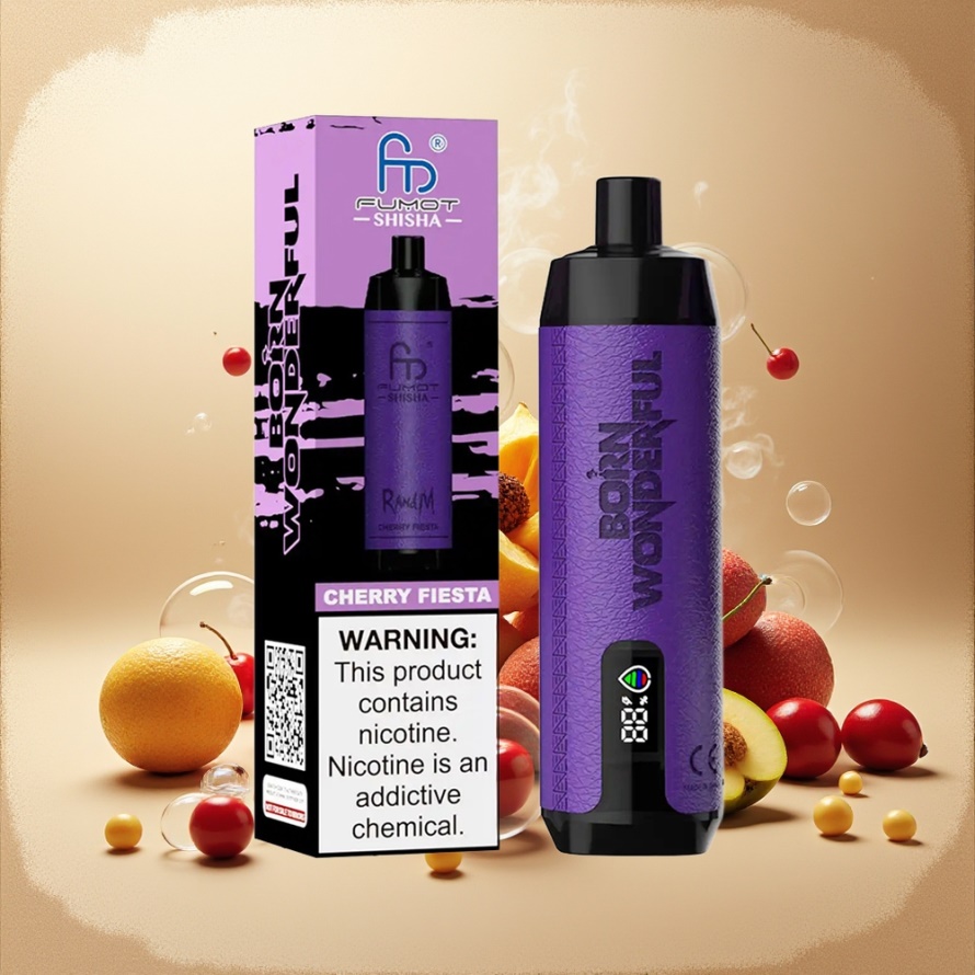 RandM Fumot Shisha 10000 Puffs Engångs Vape Körsbär Fiesta LED Indicator 18ml 850mAh Type-C svensk grossist
