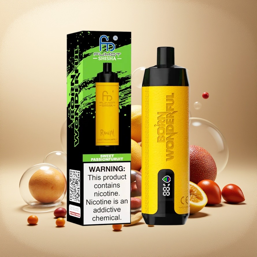 RandM Fumot Shisha 10000 Puffs Engångs Vape Söt Passionfrukt med LED & Type-C – Svensk Grossist
