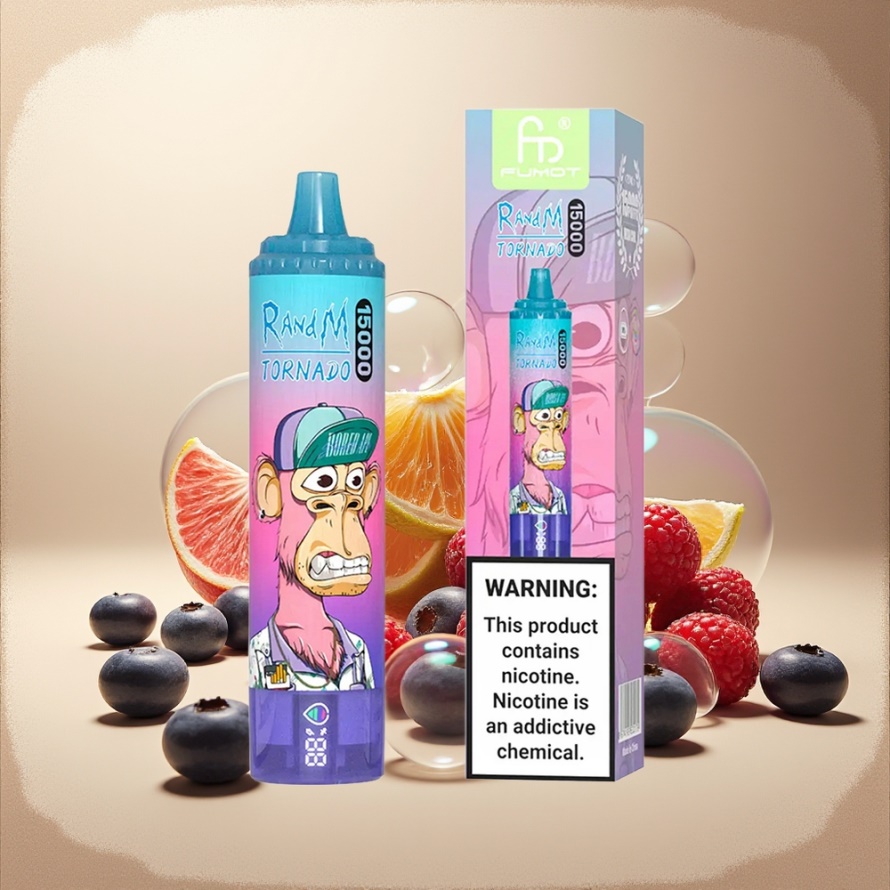 RandM Fumot Tornado 15000 Puffs Svensk Grossist Engångs Vape Blåbär Hallon 25ml 850mAh Mesh Coil USB-C LCD