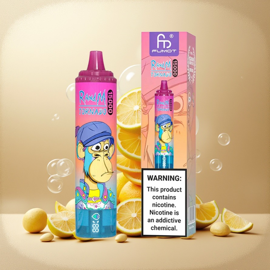 RandM Fumot Tornado 15000 Puffs Svensk Grossist Engångs Vape Citronsmak med 25ml & LCD-skärm