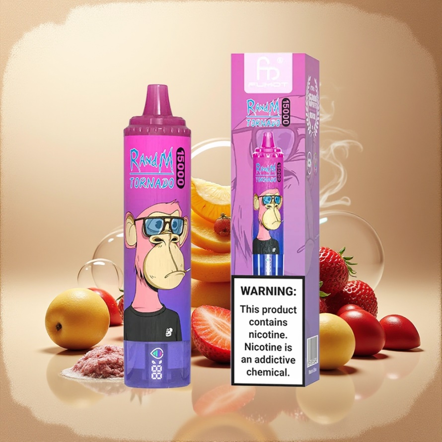 RandM Fumot Tornado 15000 Puffs Svensk Grossist Engångs Vape Jordgubb Druva 25ml 850mAh Mesh LCD Type-C