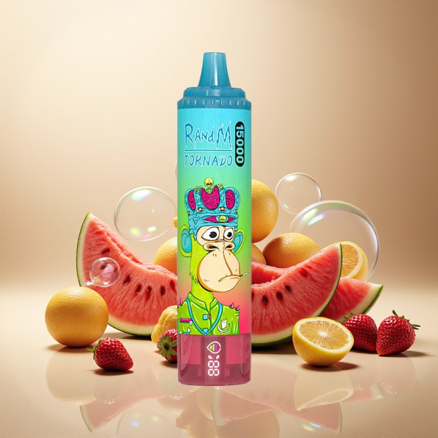 RandM Fumot Tornado 15000 Puffs Svensk Grossist Engångs Vape Jordgubb Vattenmelon 25ml 850mAh Type-C LCD Mesh Coil
