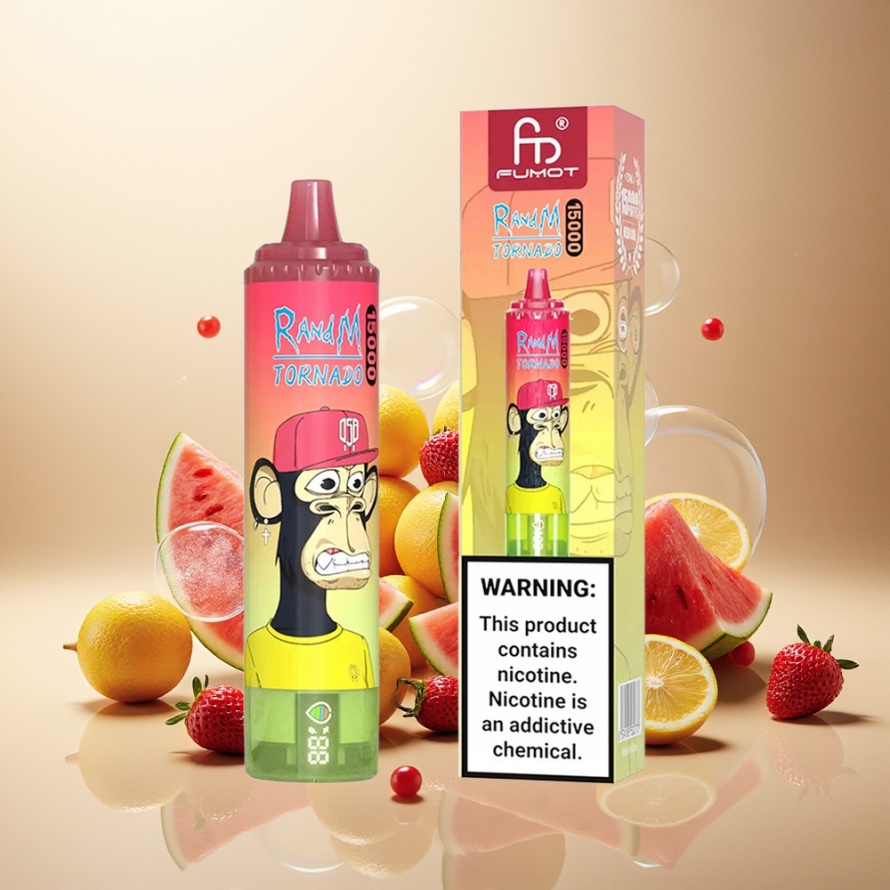 RandM Fumot Tornado 15000 Puffs Svensk Grossist Engångs Vape Jordgubb Vattenmelon Lemonad 25ml 850mAh Mesh LCD Type-C