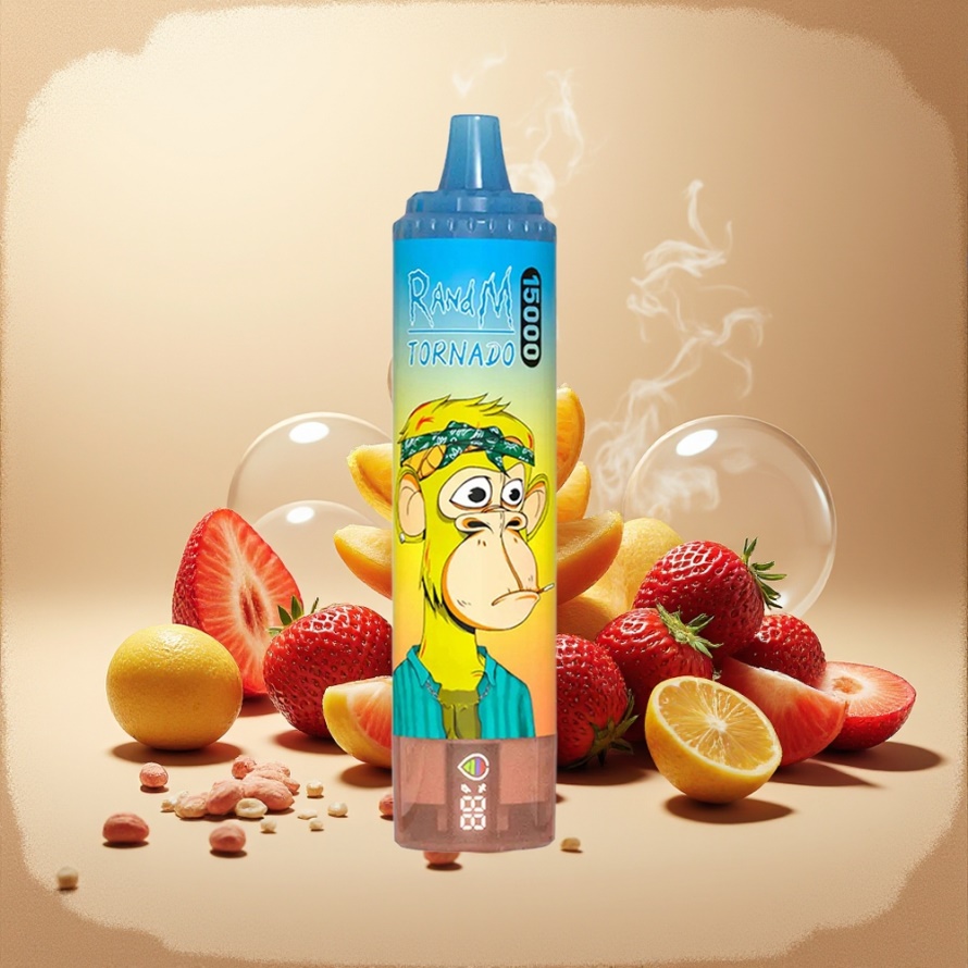 RandM Fumot Tornado 15000 Puffs Svensk Grossist Engångs Vape Jordgubbe 25ml 850mAh Mesh LCD Type-C