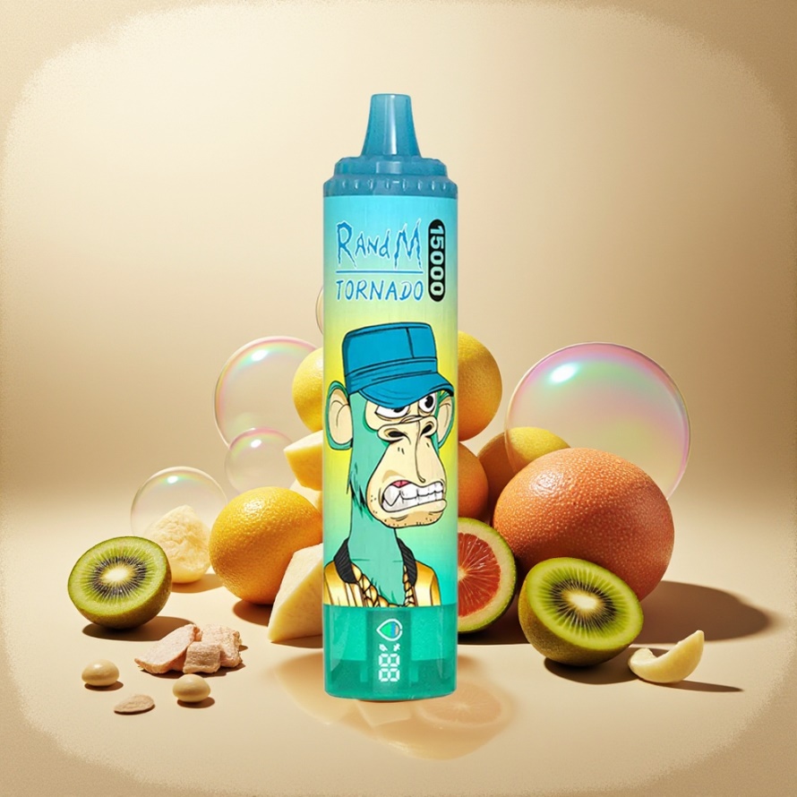 RandM Fumot Tornado 15000 Puffs Svensk Grossist Engångs Vape Kiwi Passionfrukt Guava 25ml 850mAh USB-C LCD