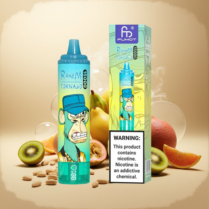 RandM Fumot Tornado 15000 Puffs Svensk Grossist Engångs Vape Kiwi Passionsfrukt Guava 25ml 850mAh Mesh Coil Type-C LCD