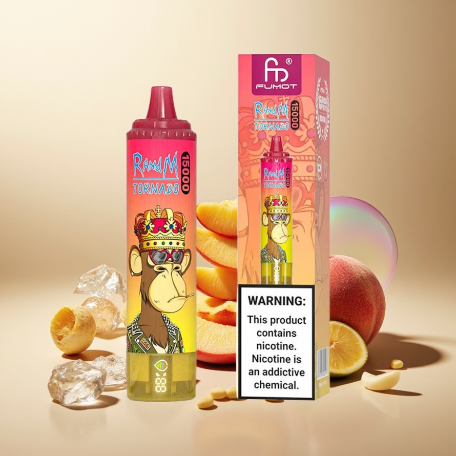 RandM Fumot Tornado 15000 Puffs Svensk Grossist Engångs Vape Persika Is 25ml 850mAh LCD Typ-C