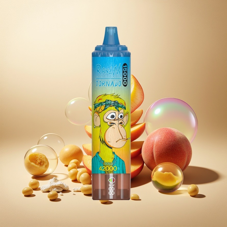 RandM Fumot Tornado 15000 Puffs Svensk Grossist Engångs Vape Persika Mango 25ml 850mAh USB-C LCD Mesh Coil