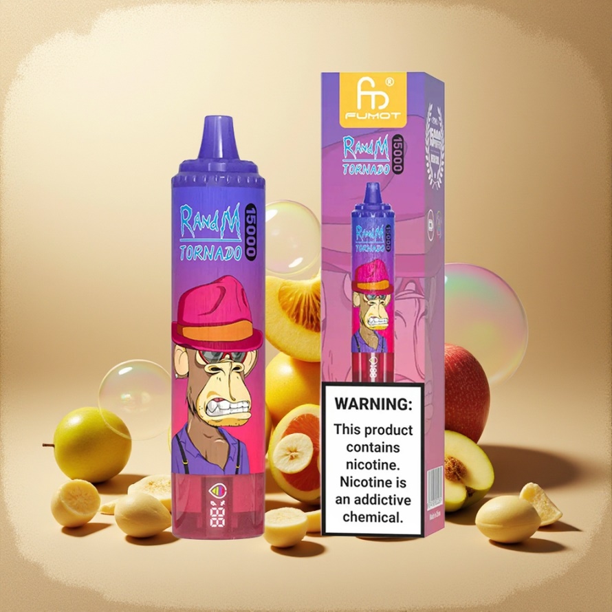 RandM Fumot Tornado 15000 Puffs Svensk Grossist Engångs Vape Syrlig Äpple 25ml 850mAh Mesh LCD Typ-C