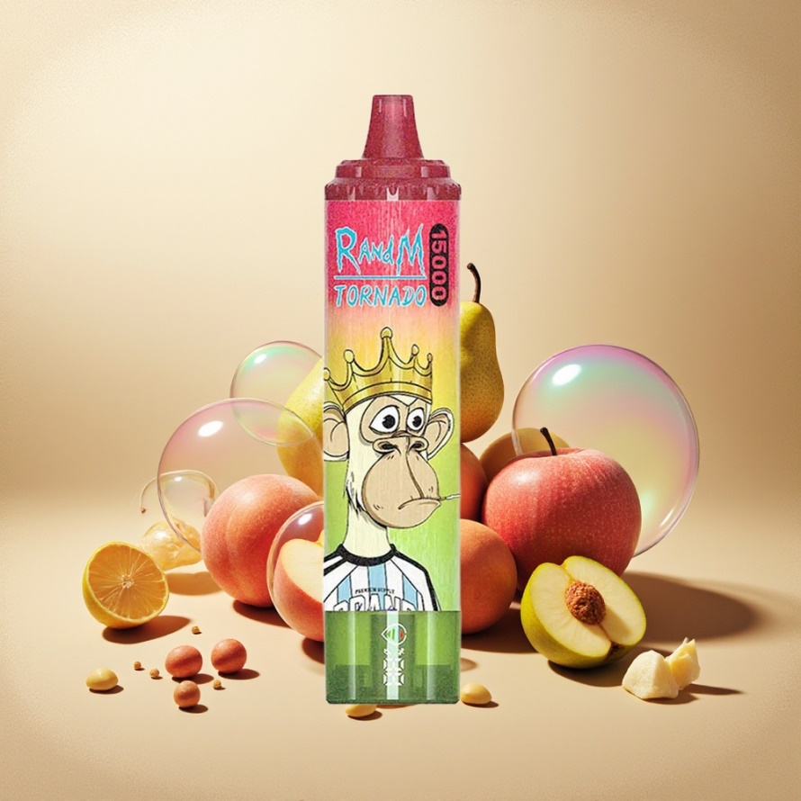 RandM Fumot Tornado 15000 Puffs Svensk Grossist Engångs Vape Äpple Persika Päron 25ml 850mAh Mesh LCD Type-C