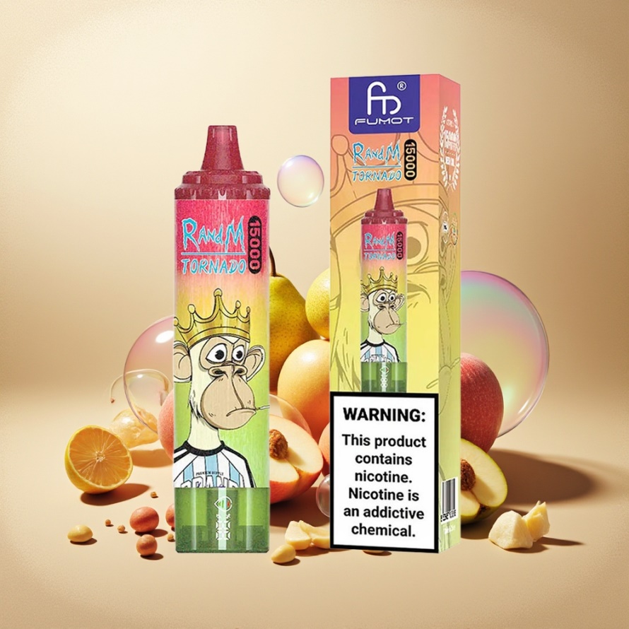 RandM Fumot Tornado 15000 Puffs Svensk Grossist Engångs Vape Äpple Persika Päron 25ml 850mAh Mesh LCD Type-C