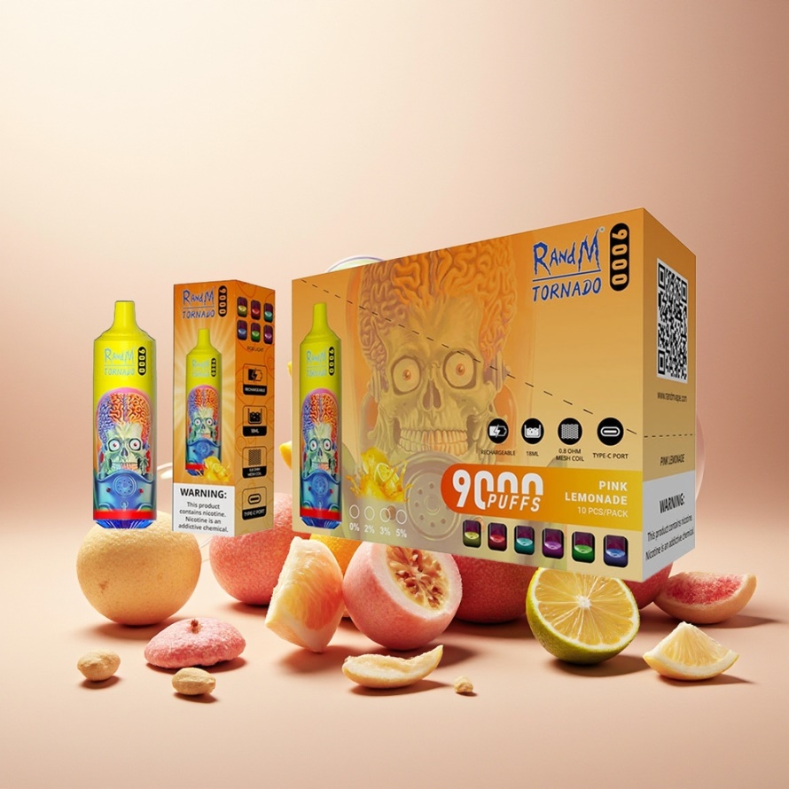 RandM Fumot Tornado 9000 Puffs Engångs Vape Rosa Citron (18 mL, 850 mAh, Mesh Coil, RGB Display) – svensk grossist