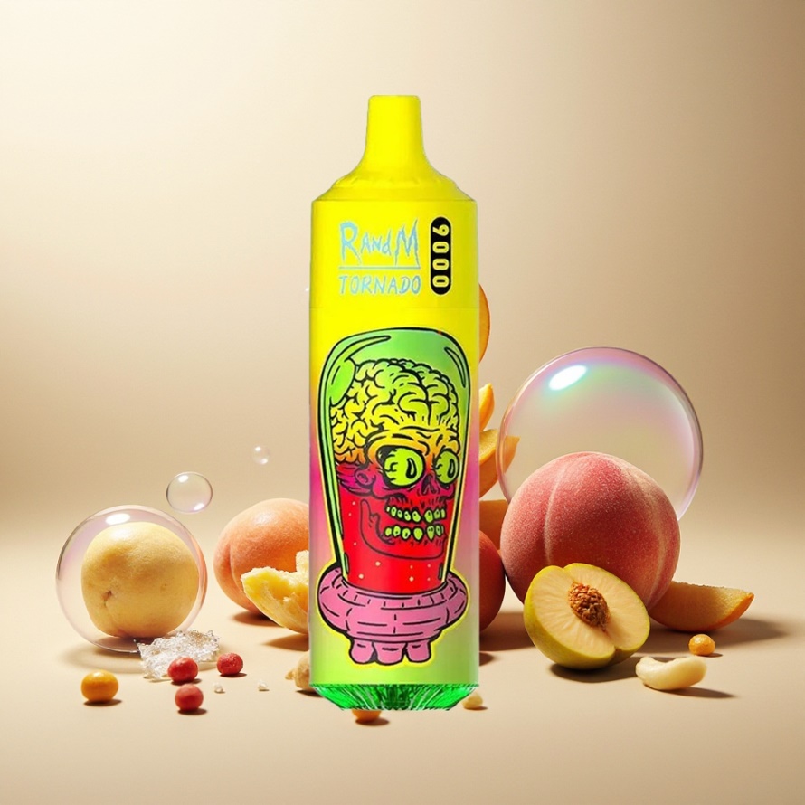 RandM Fumot Tornado 9000 Puffs Engångs Vape Sommar Persika Is svensk grossist 850mAh 18mL Mesh RGB 54 Smaker
