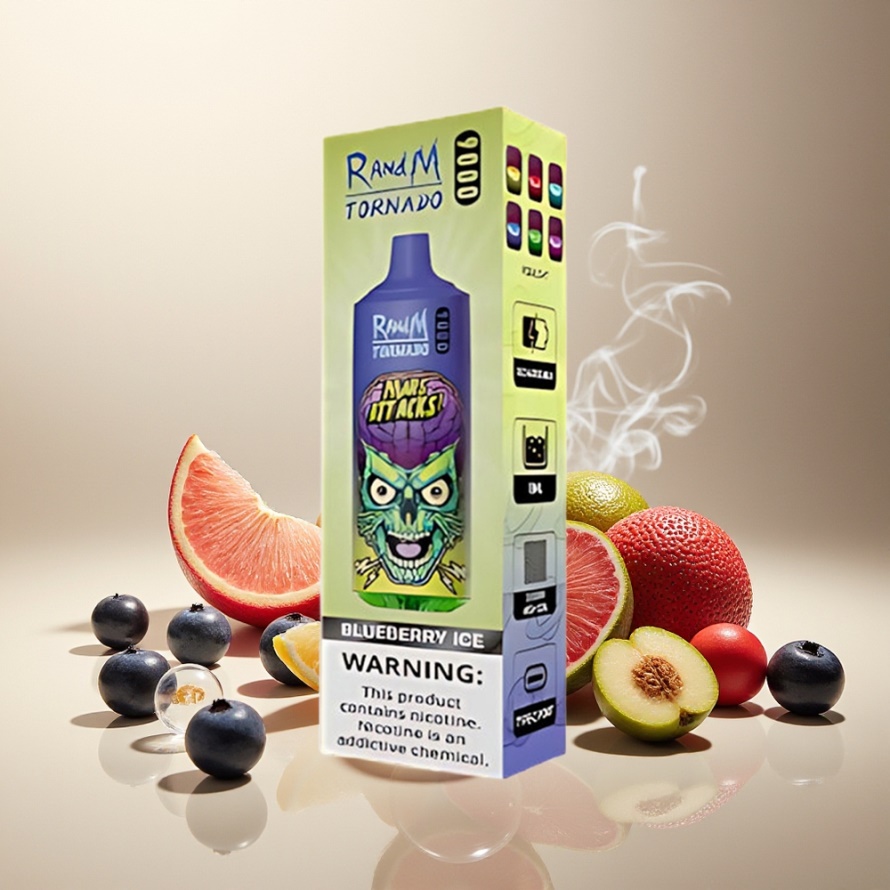 RandM Fumot Tornado 9000 Puffs Svensk Grossist Engångs Vape Blåbär Is 850mAh 18mL Mesh Coil RGB Display