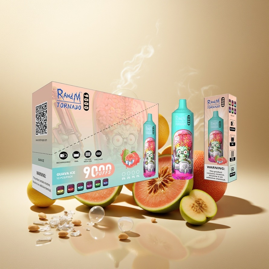 RandM Fumot Tornado 9000 Puffs Svensk Grossist Engångs Vape Guava Is (850 mAh, 18 mL, Mesh Coil, RGB Display)