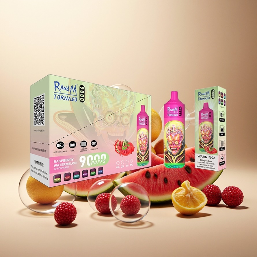 RandM Fumot Tornado 9000 Puffs Svensk Grossist Engångs Vape Hallon Vattenmelon 850mAh 18mL Mesh Coil RGB Display