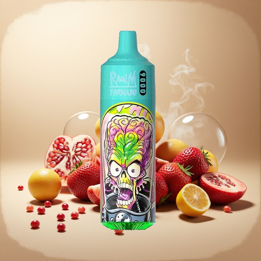 RandM Fumot Tornado 9000 Puffs Svensk Grossist Engångs Vape Jordgubb Granatäpple 850 mAh 18 mL Mesh Coil RGB Display