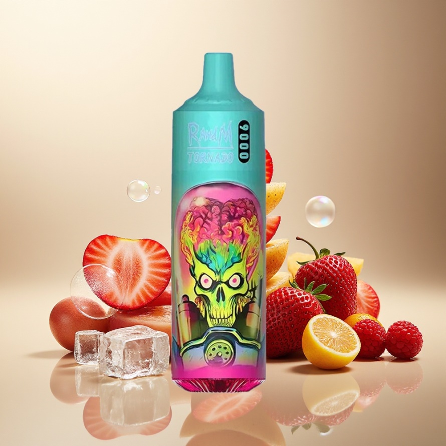 RandM Fumot Tornado 9000 Puffs Svensk Grossist Engångs Vape Jordgubb Hallon Körsbär Is 850 mAh 18 mL Mesh Coil RGB Display
