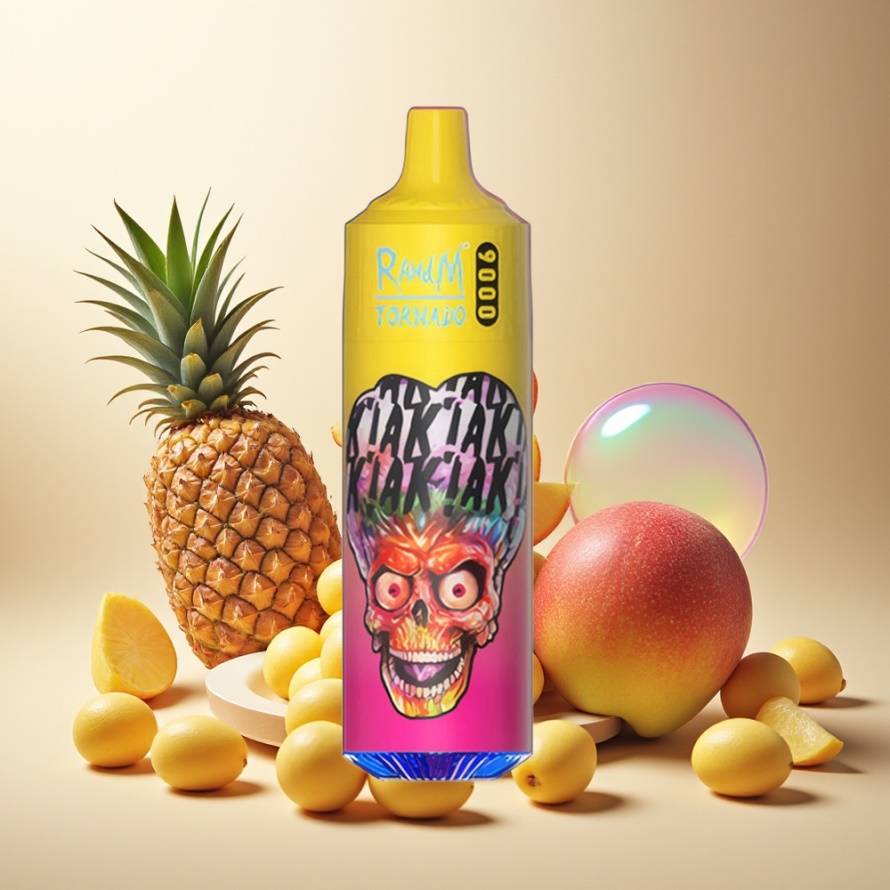 RandM Fumot Tornado 9000 Puffs Svensk Grossist Engångs Vape Persika Mango Ananas (850 mAh, 18 mL, Mesh Coil, RGB Display)